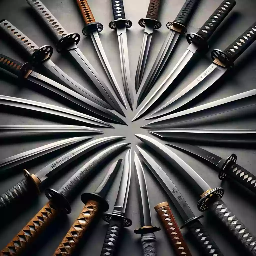 a picture of different materials of katana