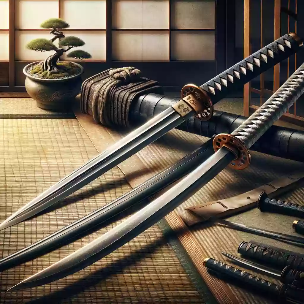 a picture of a Tanto and Katana Swords