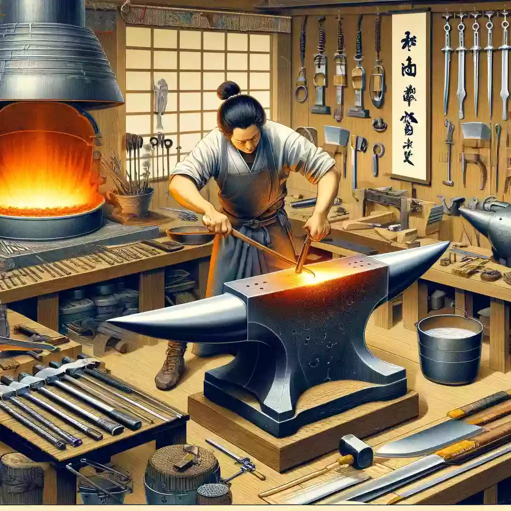 a picture of manufacturing process of katana